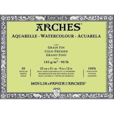 Arches 100% Cotton Watercolor Block (A4 Size: 23x31cms) Cold Pressed; 185 GSM; 20 Sheets | Reliance Fine Art |Arches 100% Cotton Watercolor PaperArches Watercolor PaperSketch Pads & Papers
