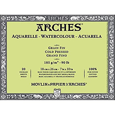 Arches 100% Cotton Watercolor Block (A5+ Size: 18x26cms) Cold Pressed; 185 GSM; 20 Sheets | Reliance Fine Art |Arches 100% Cotton Watercolor PaperArches Watercolor PaperSketch Pads & Papers
