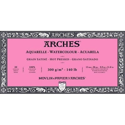Arches 100% Cotton Watercolor Block Size: 15x30cms Hot Pressed; 300 GSM; 20 Sheets | Reliance Fine Art |Arches 100% Cotton Watercolor PaperArches Watercolor PaperSketch Pads & Papers