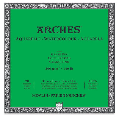 Arches 100% Cotton Watercolor Block (Size: 31x31cms) Cold Pressed; 300 GSM; 20 Sheets | Reliance Fine Art |Arches 100% Cotton Watercolor PaperArches Watercolor PaperSketch Pads & Papers