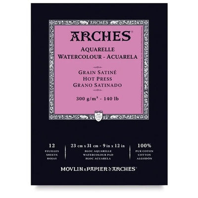 Arches 100% Cotton Watercolor Pad (A4 Size: 23x31cms) Hot pressed; 300 GSM; 12 Sheets | Reliance Fine Art |Arches 100% Cotton Watercolor PaperArches Watercolor PaperSketch Pads & Papers