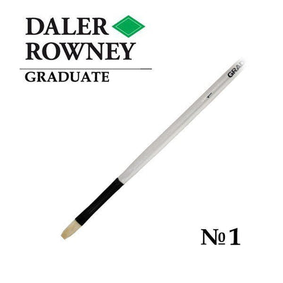 Daler Rowney Graduate Natural White Bristle Long Handle Flat Brush Size 1 (212144001) | Reliance Fine Art |Economy Brushes