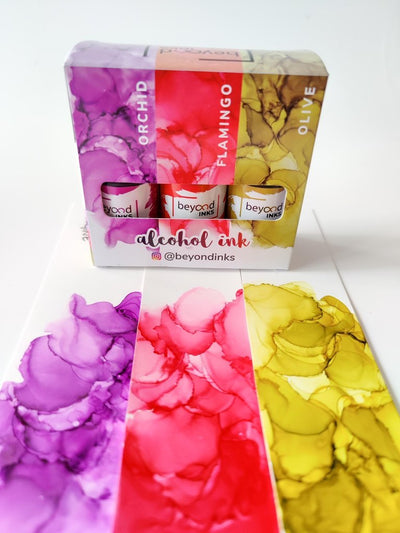 Alcohol Ink Pack 7 - Orchid, Flamingo & Olive | Reliance Fine Art |Alcohol InkArtist Inks
