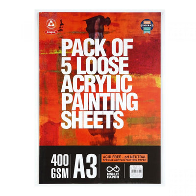 Anupam Acrylic loose sheets - A3 - 5 Sheets - 400 GSM | Reliance Fine Art |A4 & A5Paper PacksPaper Packs A3
