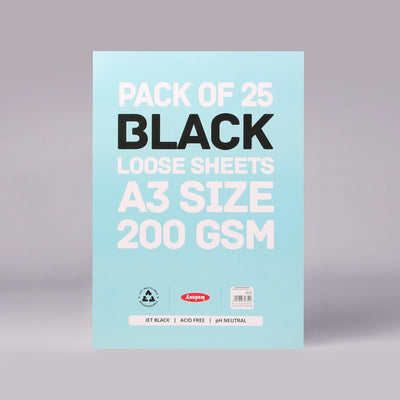 Anupam Black Paper Loose Pack A3 - 200 Gsm -25 Sheets | Reliance Fine Art |A4 & A5Paper PacksPaper Packs A3