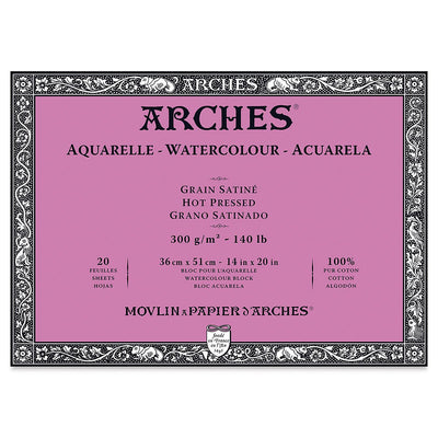 Arches 100% Cotton Watercolor Block (A2 (-) Size: 36x51cms) Hot Pressed; 300 GSM; 20 Sheets | Reliance Fine Art |Arches Watercolor Paper