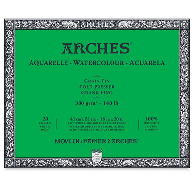 Arches 100% Cotton Watercolor Block (A2(-) Size: 41x51cms) Cold Pressed; 300 GSM; 20 Sheets | Reliance Fine Art |Arches 100% Cotton Watercolor PaperArches Watercolor PaperSketch Pads & Papers