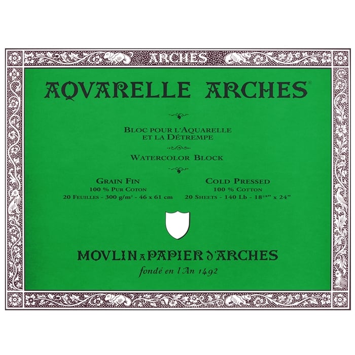 Arches 100% Cotton Watercolor Block (A2(+) Size: 46x61cms) Cold Pressed; 300 GSM; 20 Sheets | Reliance Fine Art |Arches 100% Cotton Watercolor PaperArches Watercolor PaperSketch Pads & Papers