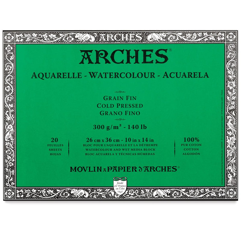 Arches 100% Cotton Watercolor Block (A3(-) Size: 26x36cms) Cold Pressed; 300 GSM; 20 Sheets | Reliance Fine Art |Arches 100% Cotton Watercolor PaperArches Watercolor PaperSketch Pads & Papers
