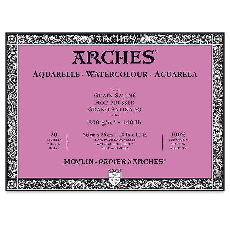 Arches 100% Cotton Watercolor Block (A3(-) Size: 26x36cms) Hot Pressed; 300 GSM; 20 Sheets | Reliance Fine Art |Arches 100% Cotton Watercolor PaperArches Watercolor PaperSketch Pads & Papers