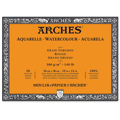 Arches 100% Cotton Watercolor Block (A3(-) Size: 26x36cms) Rough Grain; 300 GSM; 20 Sheets | Reliance Fine Art |Arches 100% Cotton Watercolor PaperArches Watercolor PaperSketch Pads & Papers