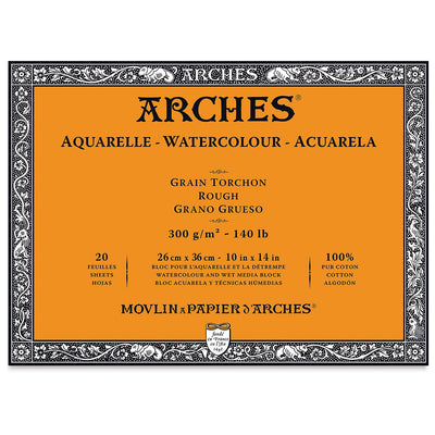 Arches 100% Cotton Watercolor Block (A3(-) Size: 26x36cms) Rough Grain; 300 GSM; 20 Sheets | Reliance Fine Art |Arches 100% Cotton Watercolor PaperArches Watercolor PaperSketch Pads & Papers
