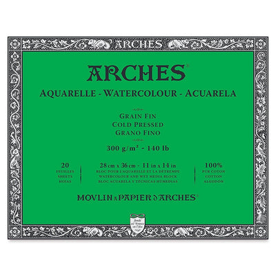 Arches 100% Cotton Watercolor Block (A3(-) Size: 28x36cms) Cold Pressed; 300 GSM; 20 Sheets | Reliance Fine Art |Arches 100% Cotton Watercolor PaperArches Watercolor PaperSketch Pads & Papers