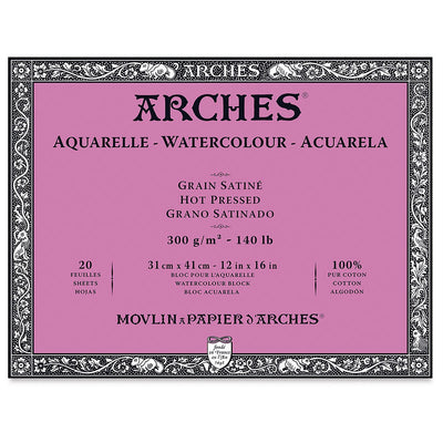 Arches 100% Cotton Watercolor Block (A3 Size: 31x41cms) Hot Pressed; 300 GSM; 20 Sheets | Reliance Fine Art |Arches 100% Cotton Watercolor PaperArches Watercolor PaperSketch Pads & Papers