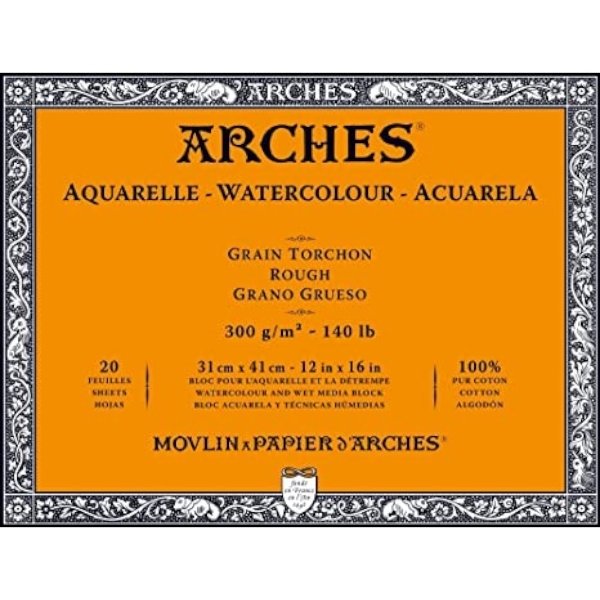 Arches 100% Cotton Watercolor Block (A3 Size: 31x41cms) Rough Grain; 300 GSM; 20 Sheets | Reliance Fine Art |Arches 100% Cotton Watercolor PaperArches Watercolor PaperSketch Pads & Papers