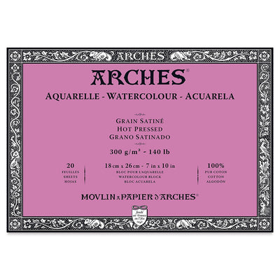 Arches 100% Cotton Watercolor Block (A4(-) Size: 18x26cms) Hot Pressed; 300 GSM; 20 Sheets | Reliance Fine Art |Arches 100% Cotton Watercolor PaperArches Watercolor PaperSketch Pads & Papers