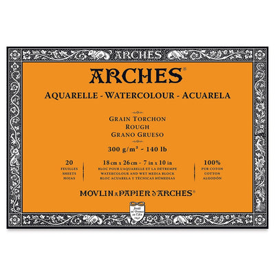 Arches 100% Cotton Watercolor Block (A4(-) Size: 18x26cms) Rough Grain; 300 GSM; 20 Sheets | Reliance Fine Art |Arches 100% Cotton Watercolor PaperArches Watercolor PaperSketch Pads & Papers