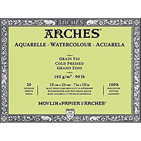 Arches 100% Cotton Watercolor Block (A5+ Size: 18x26cms) Cold Pressed; 185 GSM; 20 Sheets | Reliance Fine Art |Arches 100% Cotton Watercolor PaperArches Watercolor PaperSketch Pads & Papers