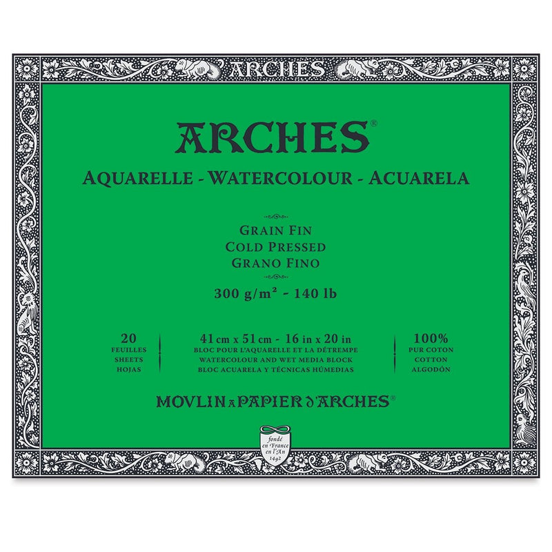 Arches 100% Cotton Watercolor Block (A5+ Size: 18x26cms) Cold Pressed; 300 GSM; 20 Sheets | Reliance Fine Art |Arches 100% Cotton Watercolor PaperArches Watercolor PaperSketch Pads & Papers