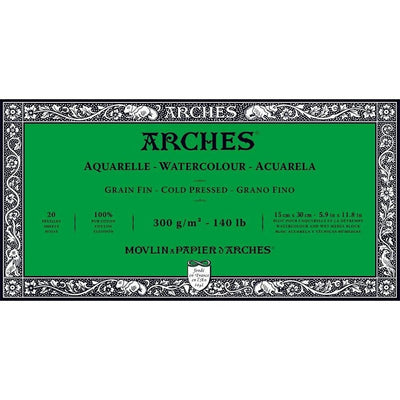 Arches 100% Cotton Watercolor Block Size: 15x30cms Cold Pressed; 300 GSM; 20 Sheets | Reliance Fine Art |Arches 100% Cotton Watercolor PaperArches Watercolor PaperSketch Pads & Papers