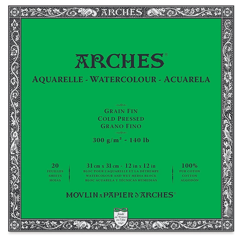 Arches 100% Cotton Watercolor Block (Size: 31x31cms) Cold Pressed; 300 GSM; 20 Sheets | Reliance Fine Art |Arches 100% Cotton Watercolor PaperArches Watercolor PaperSketch Pads & Papers