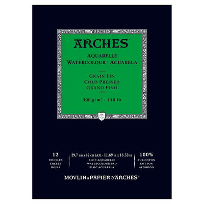 Arches 100% Cotton Watercolor Pad (A3 Size:29.7x42cms) Cold Pressed; 300 GSM; 12 Sheets | Reliance Fine Art |Arches 100% Cotton Watercolor PaperArches Watercolor PaperSketch Pads & Papers