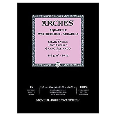 Arches 100% Cotton Watercolor Pad (A3 Size:29.7x42cms) Hot Pressed; 185 GSM; 15 Sheets | Reliance Fine Art |Arches 100% Cotton Watercolor PaperArches Watercolor PaperSketch Pads & Papers