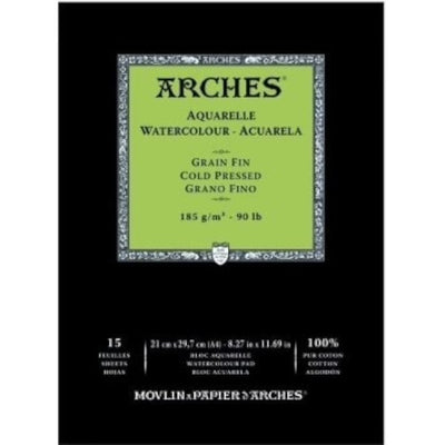 Arches 100% Cotton Watercolor Pad (A4 Size: 21x29.7cms) Cold pressed; 185 GSM; 15 Sheets | Reliance Fine Art |Arches 100% Cotton Watercolor PaperArches Watercolor PaperSketch Pads & Papers
