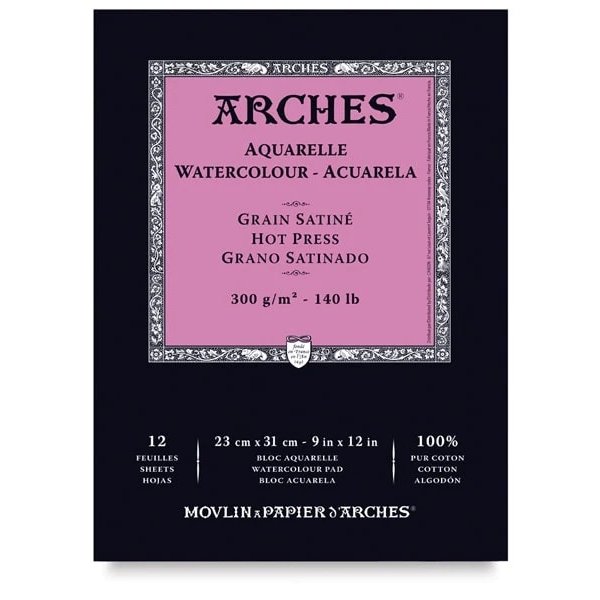 Arches 100% Cotton Watercolor Pad (A4 Size: 23x31cms) Hot pressed; 300 GSM; 12 Sheets | Reliance Fine Art |Arches 100% Cotton Watercolor PaperArches Watercolor PaperSketch Pads & Papers
