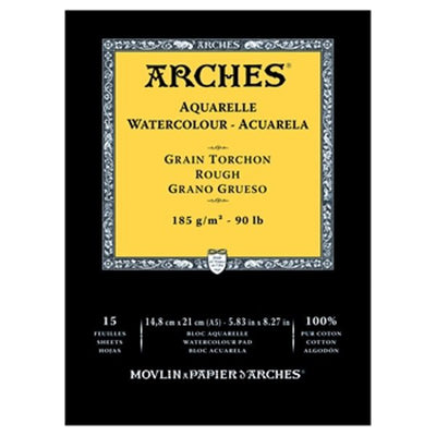 Arches 100% Cotton Watercolor Pad (A5 Size: 14.8x21cms) Rough Grain; 185 GSM; 15 Sheets | Reliance Fine Art |Arches 100% Cotton Watercolor PaperArches Watercolor PaperSketch Pads & Papers