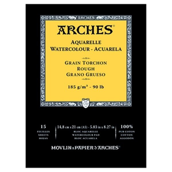 Arches 100% Cotton Watercolor Pad (A5 Size: 14.8x21cms) Rough Grain; 185 GSM; 15 Sheets | Reliance Fine Art |Arches 100% Cotton Watercolor PaperArches Watercolor PaperSketch Pads & Papers