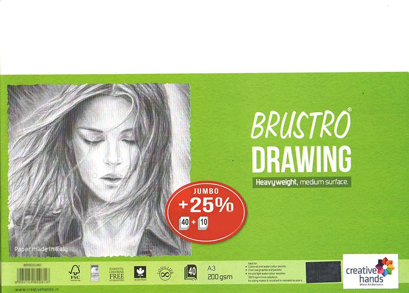 Brustro Drawing Sheets A3 Size 200 Gsm 5 Sheets | Reliance Fine Art |A4 & A5Paper PacksPaper Packs A3