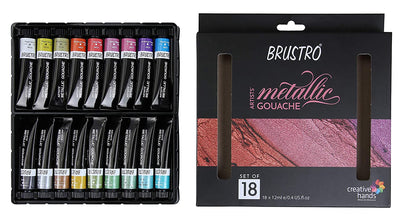 Brustro Gouache Metallic Set of 18x12ml | Reliance Fine Art |Gouache Paint SetsGouache PaintsPaint Sets