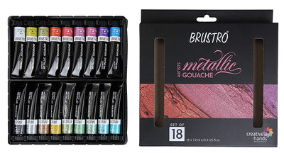 Brustro Gouache Metallic Set of 18x12ml | Reliance Fine Art |Gouache Paint SetsGouache PaintsPaint Sets