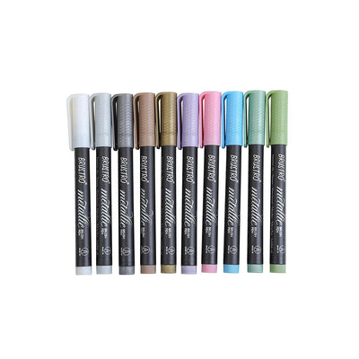 Brustro Metallic Brush Pens Set of 10 Colours | Reliance Fine Art |Illustration Pens & Brush Pens
