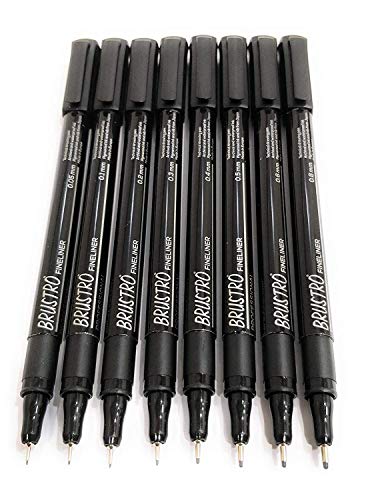 Brustro Professional Pigment Based Fineliner - Pack of 8 (Black) | Reliance Fine Art |Technical Pens & Pencils