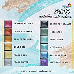 Brustro Watercolour Pan Metallic Set of 12 | Reliance Fine Art |Paint SetsWatercolor Paint Sets