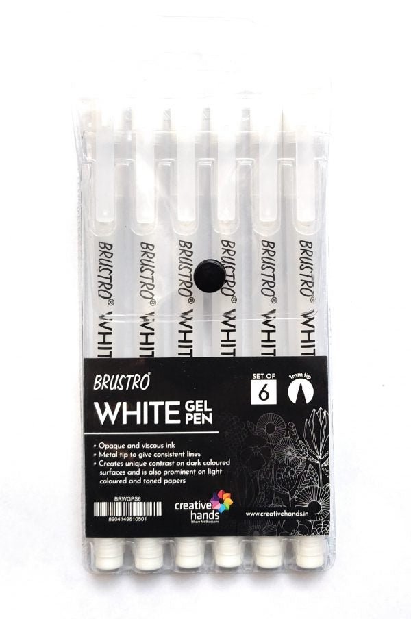 Brustro White Gel Pen Set of 6 | Reliance Fine Art |Illustration Pens & Brush Pens