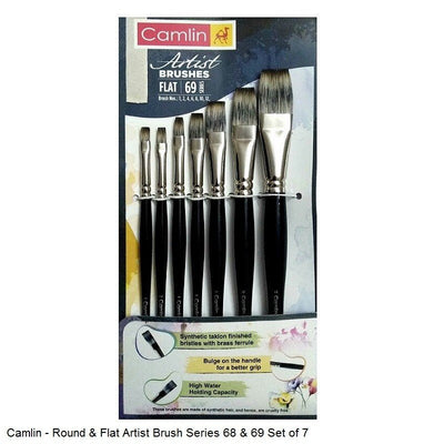 Camlin Paint Brush Series 69 Synthetic Taklon Set of 7 Flat | Reliance Fine Art |Brush Sets