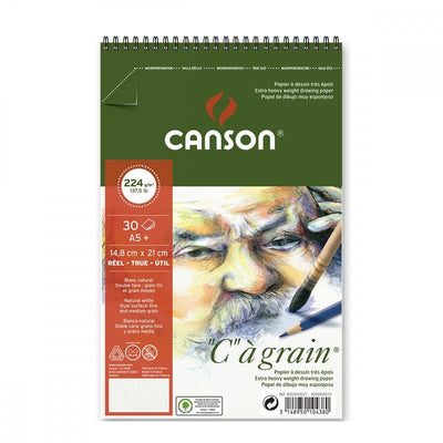 Canson "C"a`grain Pad 224gsm; 14.8x21cm-A5+ Spiral bound On short Side | Reliance Fine Art |Art PadsSketch Pads & Papers