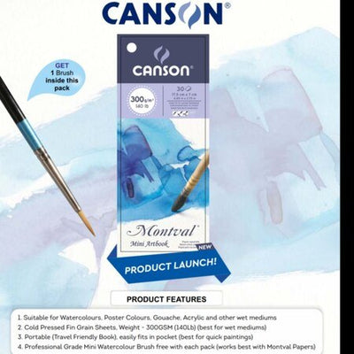 Canson Mini Art Book 300 GSM (30 Sheets) with 1 Brush (400056439) | Reliance Fine Art |Canson Watercolor PaperSketch Pads & PapersWatercolor Blocks and Pads