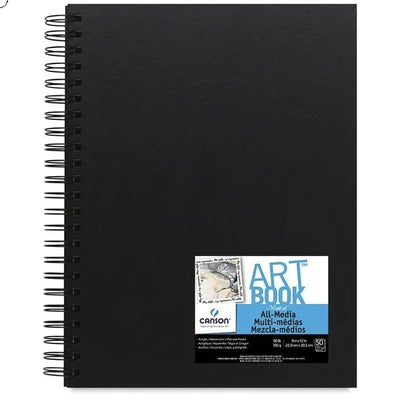 Canson Mixed Media Art Book - Black cover Spiral 224gsm (A4 Size-22.9x30.5cm) | Reliance Fine Art |Art JournalsArt PadsSketch Pads & Papers