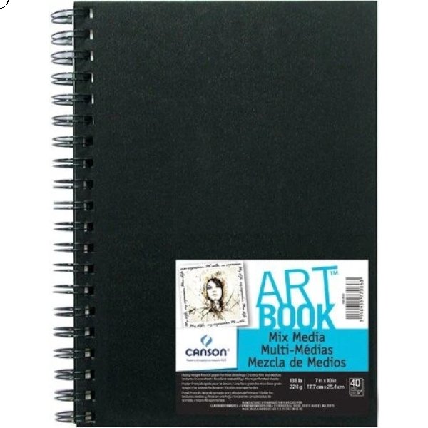 Canson Mixed Media Art Book - Black cover Spiral 224gsm (A5+ Size:17.8x25.4cm) | Reliance Fine Art |Art JournalsArt PadsSketch Pads & Papers
