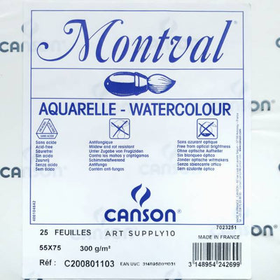 Canson Montval Cold Pressed 300gsm Watercolour Sheet A1 (55x75cm) (25 Sheets pack) | Reliance Fine Art |Canson Watercolor PaperFull Size SheetsSketch Pads & Papers
