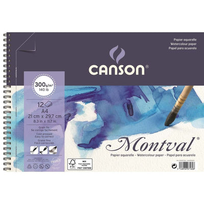 Canson Montval Watercolor Pad 300GSM 12Sheets (A4+, Size:21x29.7cm) (200807160) Spiral on short side | Reliance Fine Art |Canson Watercolor PaperSketch Pads & PapersWatercolor Blocks and Pads