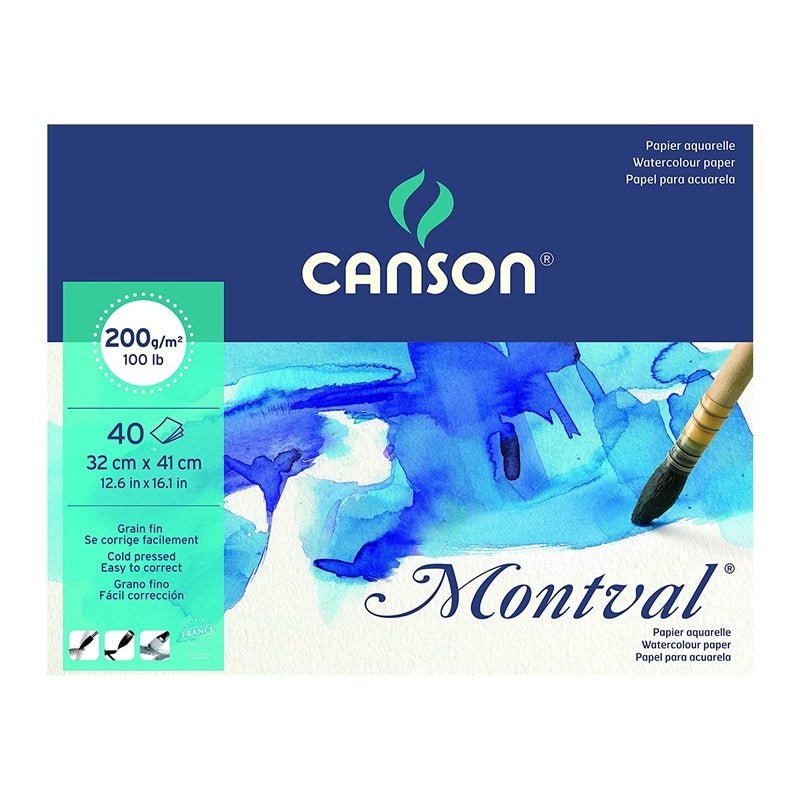 Canson Montval Watercolour Pad 200 GSM 40 Sheets (A3, Size:32x41cm) (200807359) | Reliance Fine Art |Canson Watercolor PaperSketch Pads & PapersWatercolor Blocks and Pads