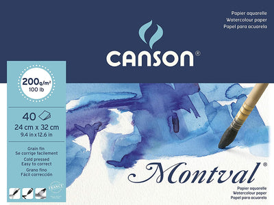 Canson Watercolor Montval Pads 200 GSM 40 sheets (A4+ Size:24x32cms) Cold pressed; | Reliance Fine Art |Canson Watercolor PaperSketch Pads & PapersWatercolor Blocks and Pads