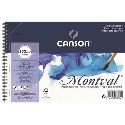 Canson Watercolor Montval Pads (A5(-) Size:13.5x21cms) Cold pressed; 300 GSM -Spiral on short side | Reliance Fine Art |Canson Watercolor PaperSketch Pads & PapersWatercolor Blocks and Pads