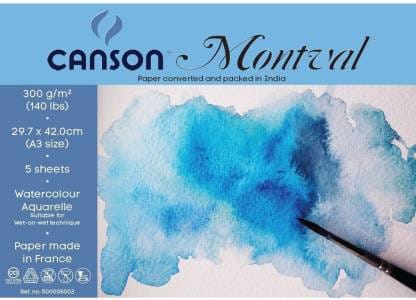 Canson Watercolor Montval Paper Loose Sheets Cold pressed 300gsm A3 (5 Sheets) | Reliance Fine Art |A4 & A5Canson Watercolor PaperPaper Packs
