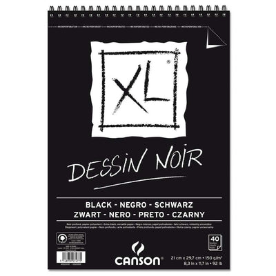 Canson XL Black Albums Paper Spiral-bound on the short side 150gsm A4 | Reliance Fine Art |Art PadsSketch Pads & Papers